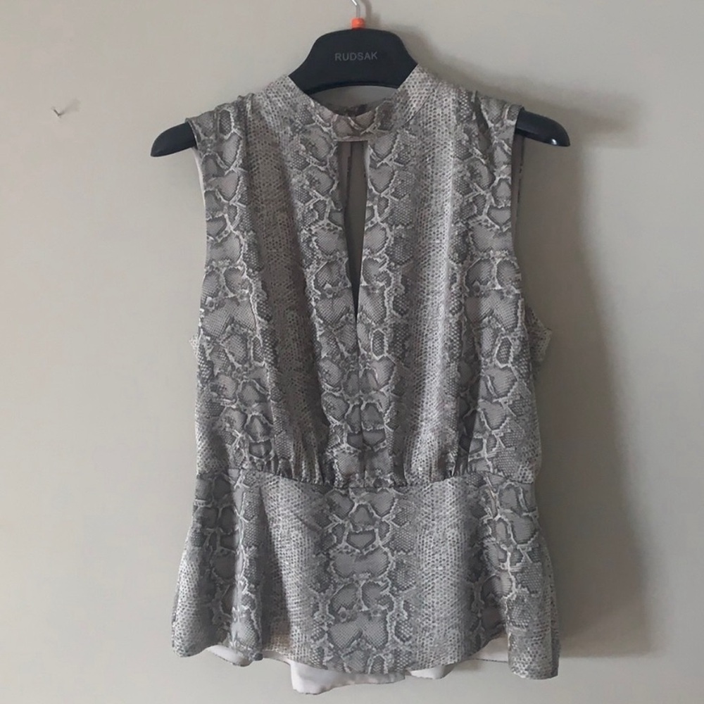 BCBGMaxaria Gray Snake Print Blouse | Date Night Top | Size Medium